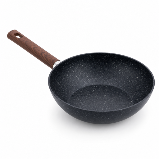 Nonstick Carbon Steel Wok with Wooden Handle – D: 11.02 in – by HenlePro
