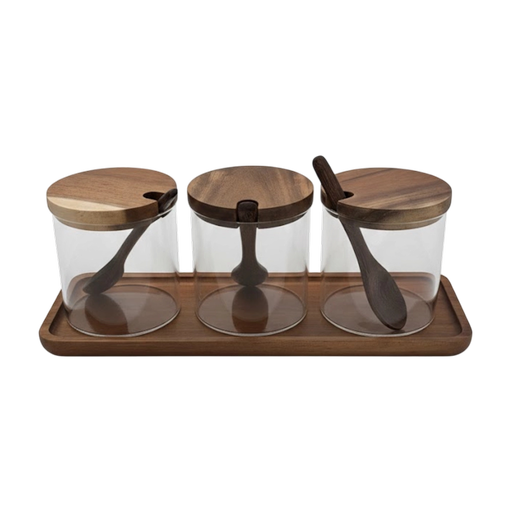 Glass Jars with Acacia Lid – L: 10.91 in x W: 4.09 in – by HenlePro