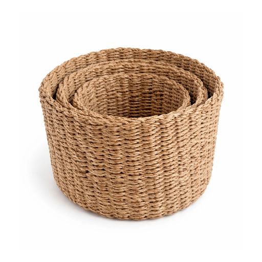 Rustic Seagrass Nest Baskets (3 Pcs) – 6 x 9 / 4 x 7 / 6 x 9 in – by HenlePro