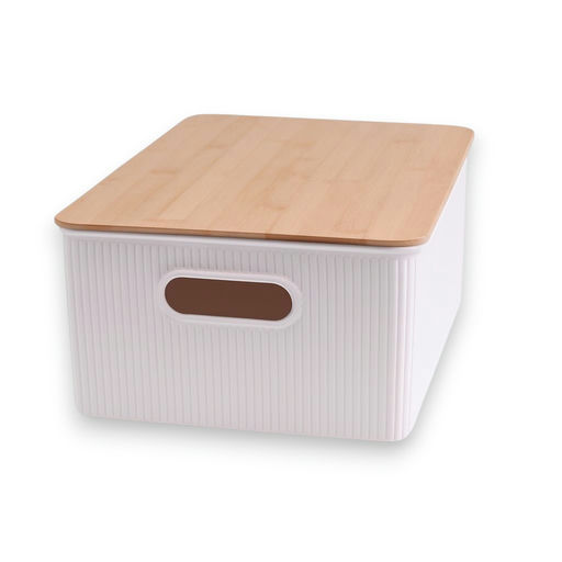 Bamboo Ribbed Organizer 16L - Plastic Base – L: 15.16 in x W: 11.61 in x H: 6.3 in – by HenlePro