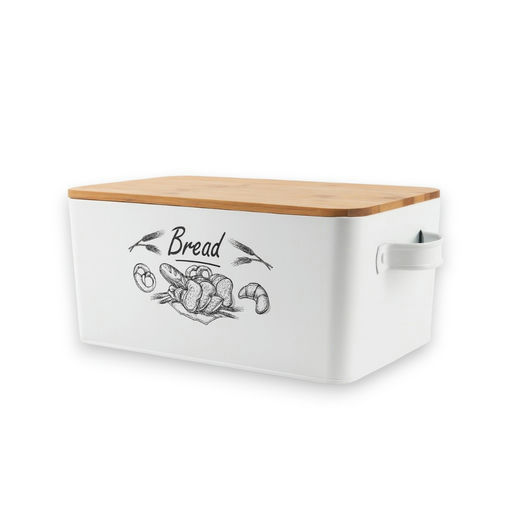 Galvanized Steel Bread Box with Bamboo Lid – L: 12.99 in x W: 7.09 in x H: 4.72 in – by HenlePro