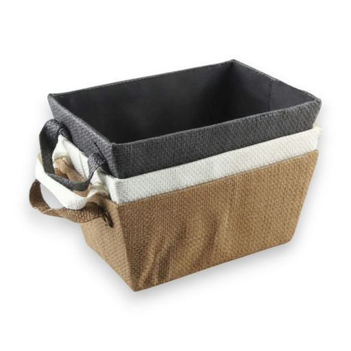 Set of Paper Fabric Storage Basket (3 Pcs - Assorted Colors) – 12 x 8 x 6 / base: 10 x 6 in – by HenlePro