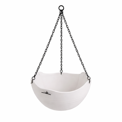 White Plastic Planter Hanging with Metal Chain – L: 9.84 in x W: 5.91 in x H: 9.84 in – by HenlePro