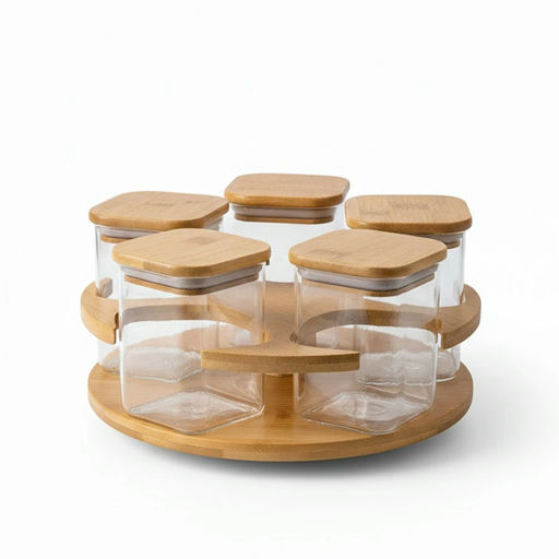 Lazy Susan Glass Jar Set – H: 6.69 in / D: 13.39 in – by HenlePro