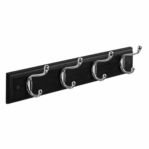 Deco 4 Wall Hooks On Board Black – L: 15.75 in x W: 2.36 in – by HenlePro