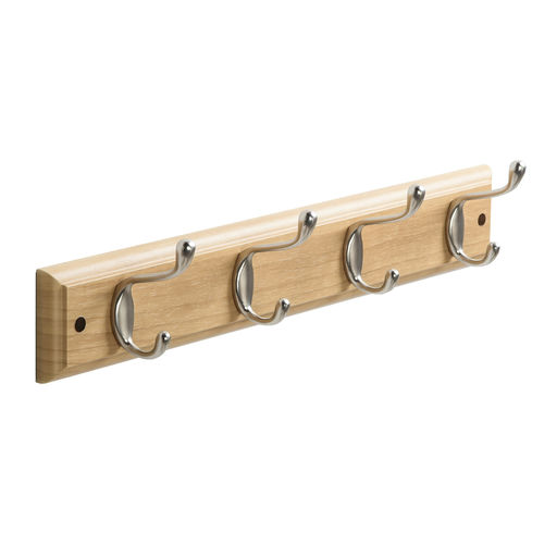 Light Wood 4 Hook Rack – L: 15.75 in x W: 2.36 in – by HenlePro