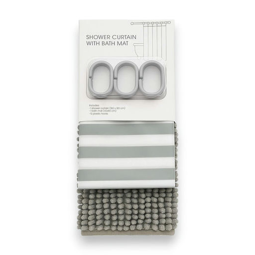 Striped Shower Curtain Set – 71 x 71 / 16 x 24 in – by HenlePro