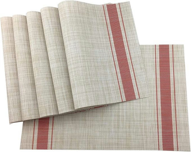 Striped Placemat Red - Polyester – L: 17.72 in x W: 11.81 in – by HenlePro