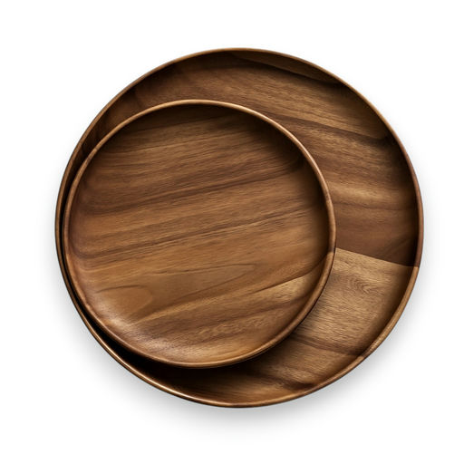 Wooden Serving Trays (2 Pcs) – D: 10 / D: 15 in – by HenlePro