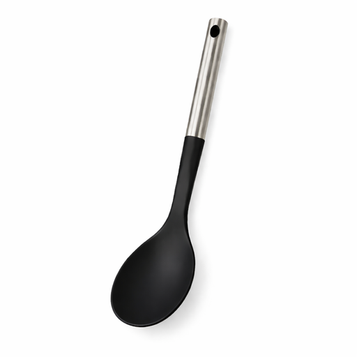 Black Silicone and Stainless Serving Spoon – L: 13.39 in x W: 3.54 in – by HenlePro