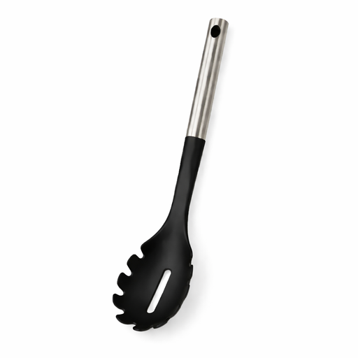 Black Silicone and Stainless Pasta Server – L: 13.39 in x W: 3.54 in – by HenlePro