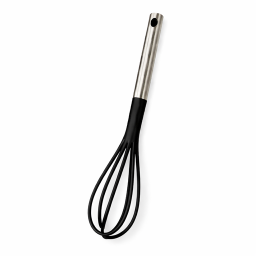 Black Silicone and Stainless Steel Whisk – L: 13.39 in x W: 3.54 in – by HenlePro