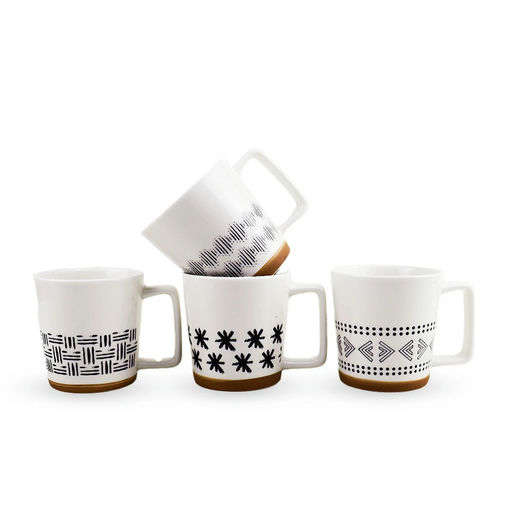 Modern Ceramic Black & White Mugs – 300 ml – by HenlePro