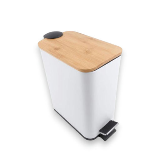 Bamboo Lid Pedal Bin – L: 5.51 in x W: 11.02 in x H: 11.81 in – by HenlePro