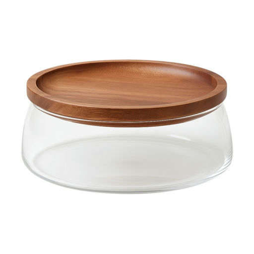 Glass Storage Jar With Wooden Lid – L: 8.27 in x W: 9.06 in x H: 3.15 in – by HenlePro
