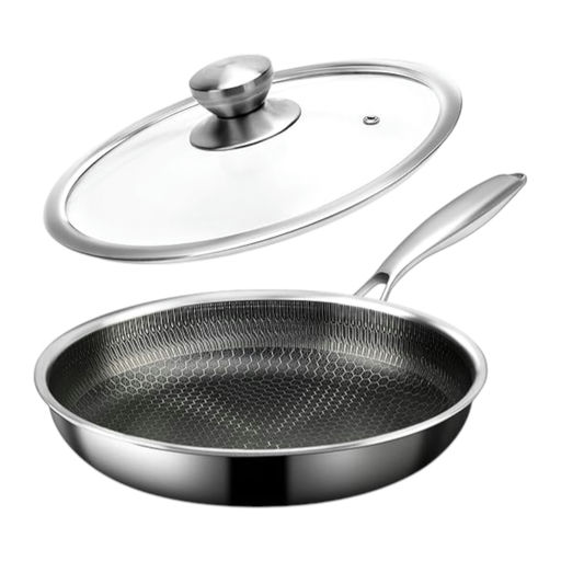 Honeycomb Frying Pan with Tempered Glass Lid (D: 9.45 in) – by HenlePro