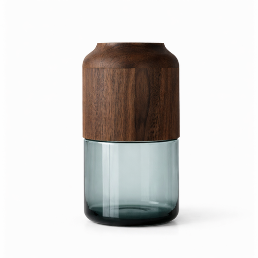 Glass & Wood Vase (W: 5.12 in x H: 9.06 in) – by HenlePro