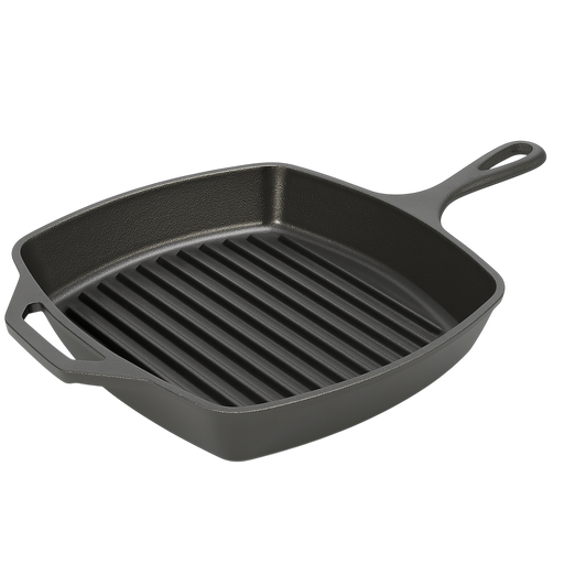 Cast Iron Square Grill Pan – L: 9.5 in x W: 9.5 in – by HenlePro