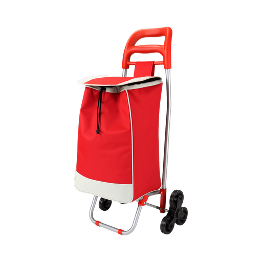 Folding Shopping Cart 6 Wheels Red – L: 10 in x W: 10 in x H: 40 in – by HenlePro