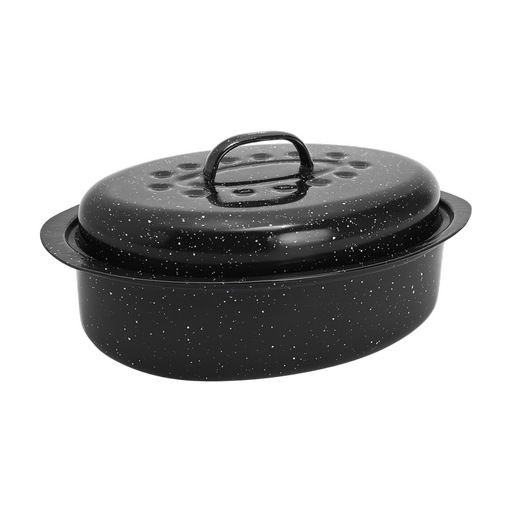 Black Granit Stone Enamel Oval Roaster (7 Lbs - 3.8 Kgs) – L: 13 in – by HenlePro