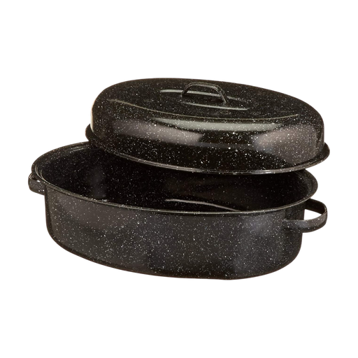 Black Granit Stone Enamel Oval Roaster (13 Lbs - 6 Kgs) – L: 15 in – by HenlePro