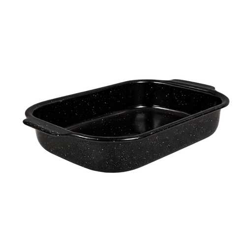 Black Enamel Granit Stone Enamel Open Roaster – L: 166 in x W: 12 in x H: 2 in – by HenlePro