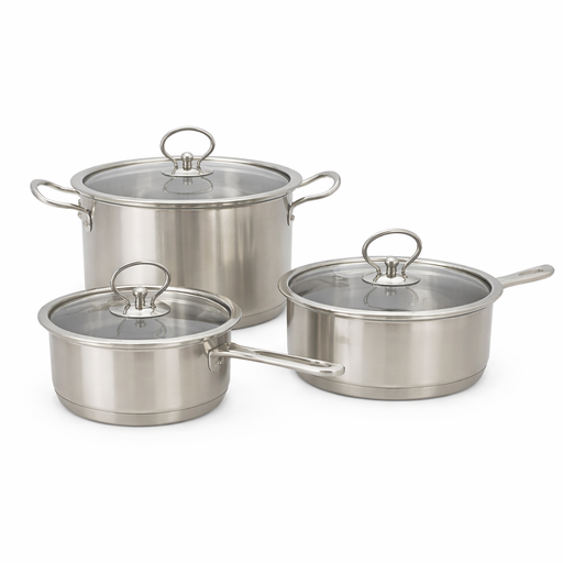 Stainless Steel Cookware Set with Tempered Glass Lid (7 mcx - pièces) – by HenlePro