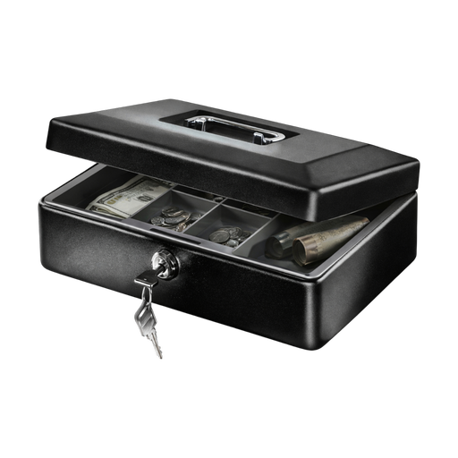 Black Metal Cash And Documents Box 2 Keys – L: 7 in x W: 10 in x H: 3.5 in – by HenlePro